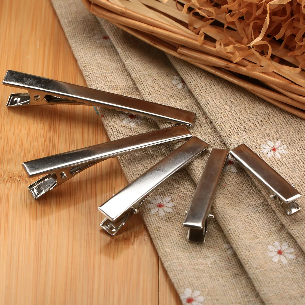 Зажимы для волос крокодил с одним зубцом серебристые плоские металлические