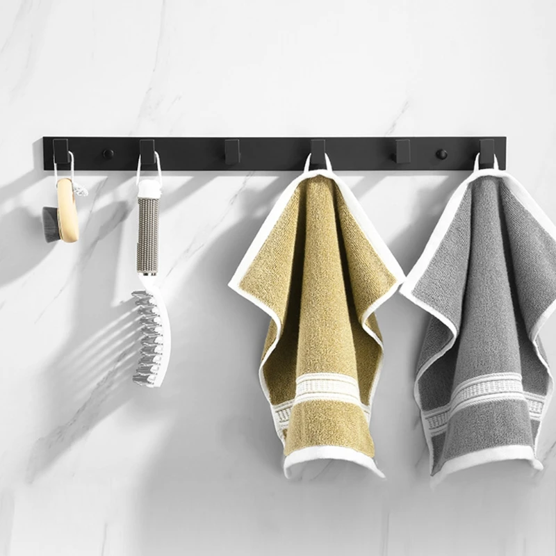 

Aluminum Wall Mounted Robe Rack Kitchen Bathroom Hardware Clothes Hanger Towel Holder 3/4/5/6 Hooks