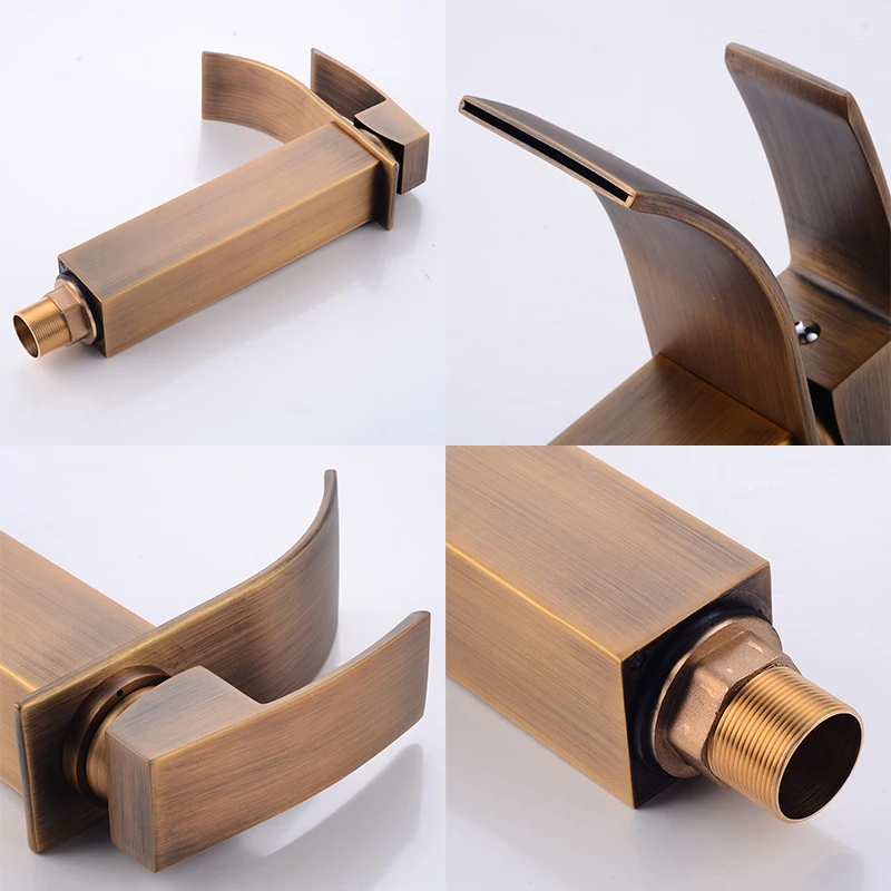 Квадратный высокий смеситель для ванной комнаты античная бронза на палубе