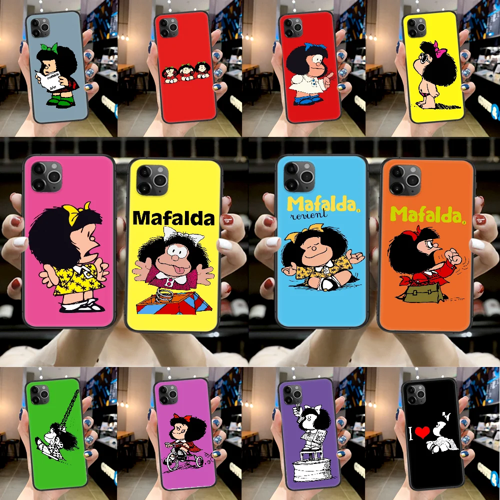 

Mafaldas Cute Girl Phone Case For Iphone 4 4s 5 5S SE 5C 6 6S 7 8 Plus X XS XR 11 12 Mini Pro Max 2020 black Cell Soft Funda 3D
