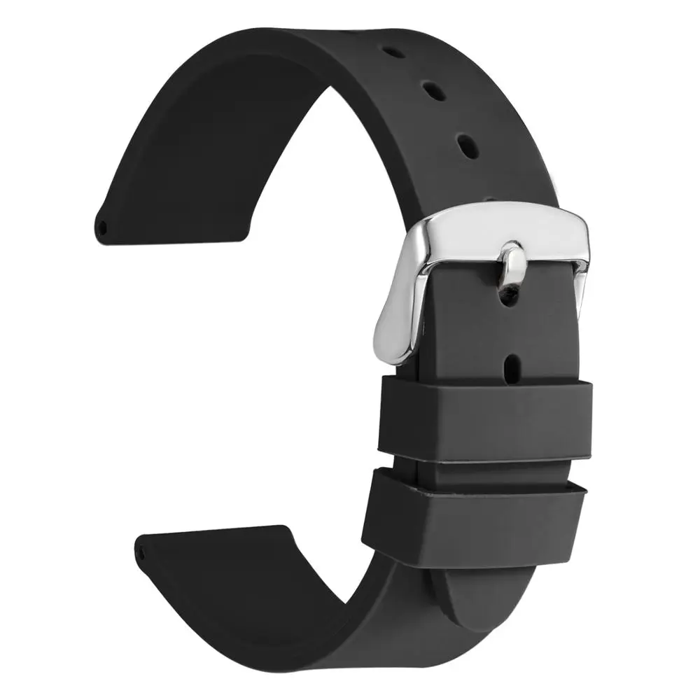 Black-Silver Buckle WOCCI силиконовый мягкий резиновый спортивный ремешок для часов 18 мм 20 мм 22 мм черный желтый синий Универсальный ремешок для часов Amazfit ремешок Bip - Цвет ремешка: Black-Silver Buckle