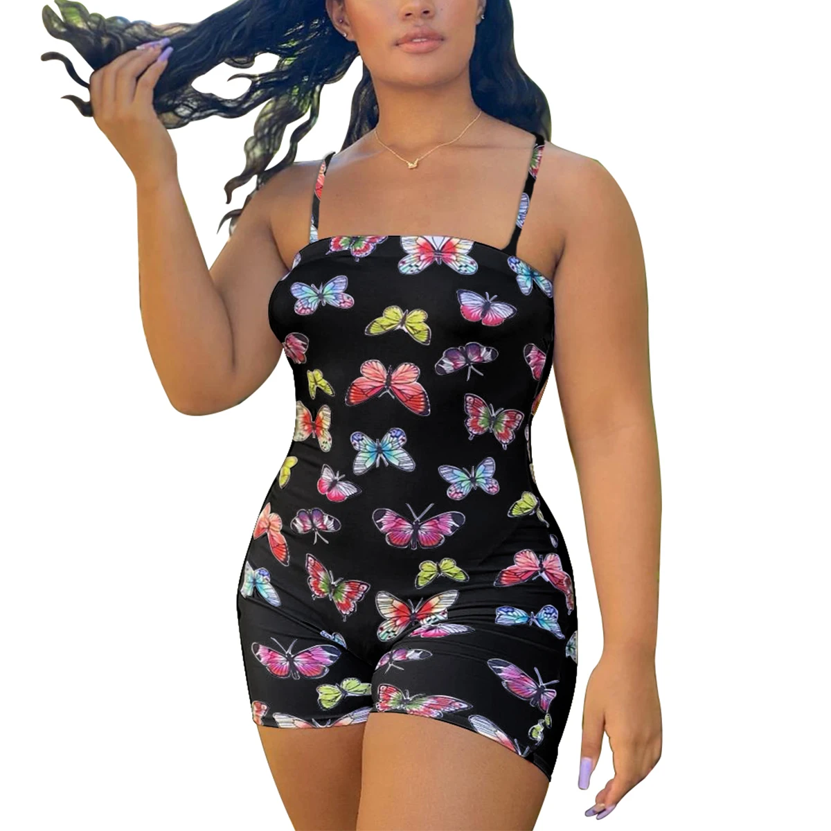 

Womens Fashion Sleeveless Jumpsuit Off Shoulder Sexy Backless Bodycon Romper Playsuit Butterfly Printed Short Jumpsuits Clubwear