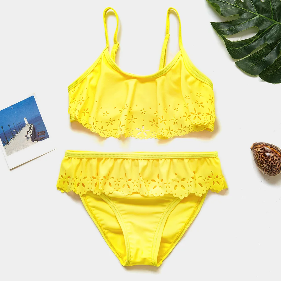 Купальный костюм бикини с оборками для девочек коллекция 2019 года костюмы Бикини