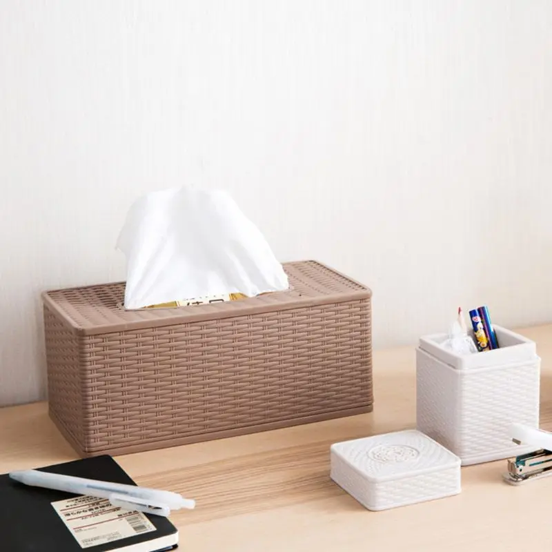 

Bamboo Braided Tissue Box Holder Rectangular Napkin Holder Paper Case Dispenser LX9C