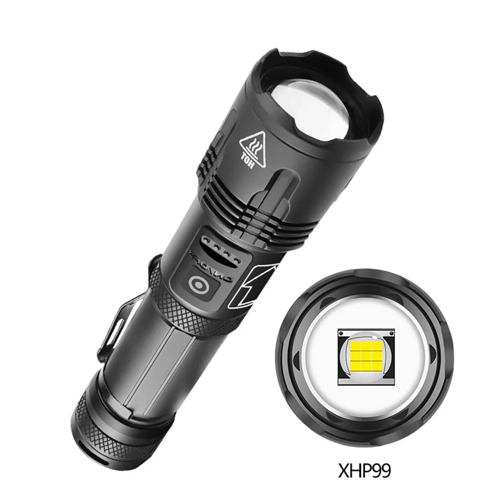 

Мощный перезаряжаемый светодиодный фонарик XHP70, уличный фонарь для походов и кемпинга, 1800 люмен, 5 режимов, зарядка через USB