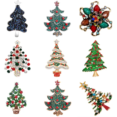 

1 pcs Crystal Christmas Tree Brooches Gift for the New Year Full Colorfull Rhinestones Scarf Clip Christmas Brooch Pins