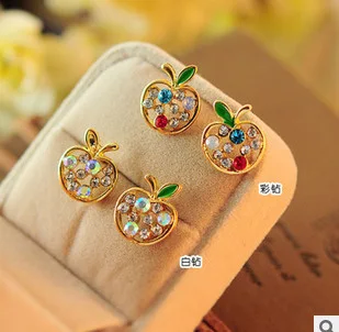 Корейские милые девушки Новый Модный Блестящий Кристалл Стразы милый Apple серьги