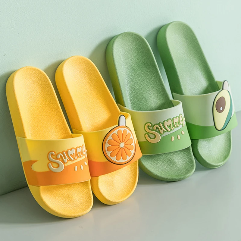 Шлепанцы женские/мужские Нескользящие Мультяшные фрукты ПВХ для ванной комнаты