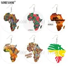 Серьги-подвески SOMESOOR, деревянные, с рисунком в виде Африканской карты, Львов, слонов, черные, этнические, эко-животные, подарки для женщин