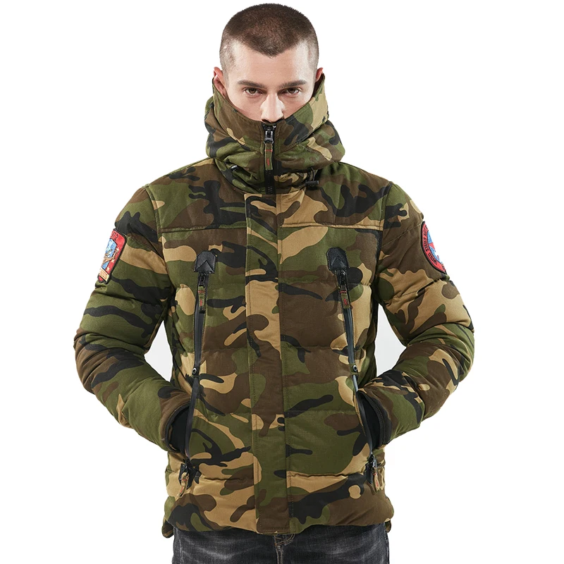 Green Camo Мужская утолщенная теплая зимняя куртка, камуфляжные парки с хлопковой подкладкой, мужские флисовые куртки с капюшоном, верхняя одежда, пальто, парка, Jaqueta Masculina - Цвет: Green Camo