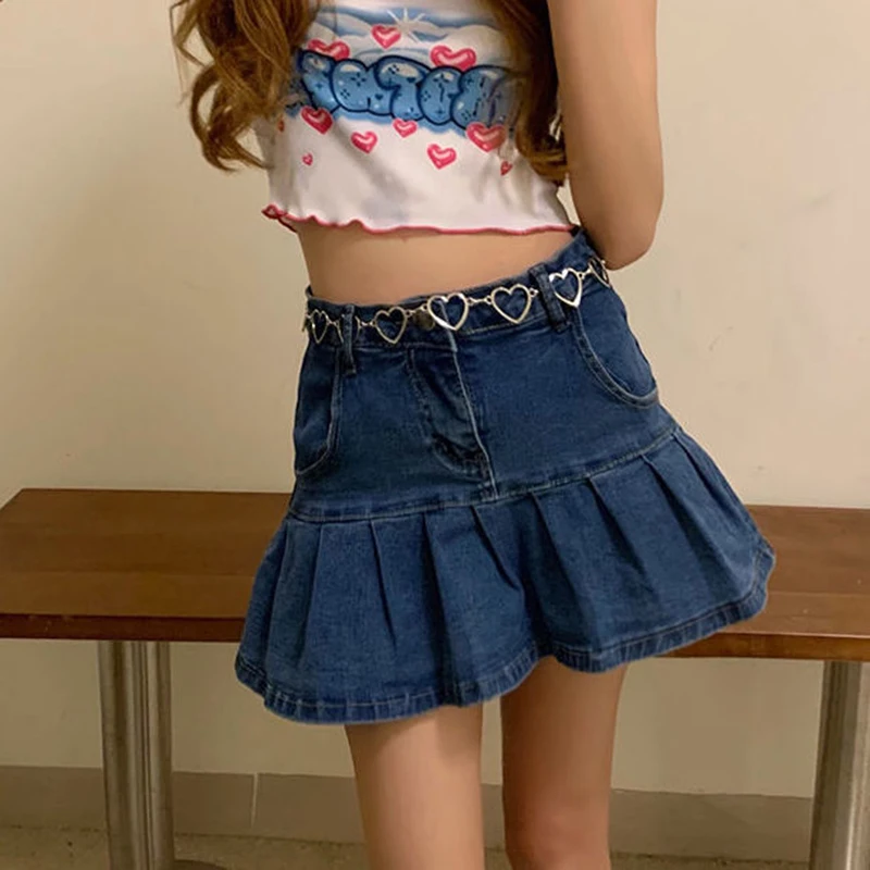 

Harajuku Y2K Mini Pleated Skirt Women Summer High Waist Jeans Shorts Skirts Ruffles Sexy School Girls Fashion Korean Denim Skirt