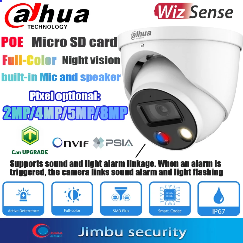 داهوا IPtv كاميرا POE كامل اللون 4MP 5MP 8MP IPC-HDW3849H-AS-PV ميكروفون صفارة الإنذار نشط رادع الأمن WizSense CCTV