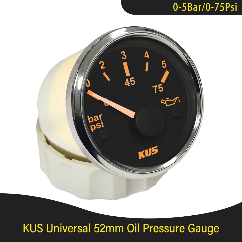 New KUS 52mm Pointer Type Engine Oil Pressure Gauge Modification 0-5Bar 0-75PSI Marine Outboard Inboard Motor Generator |