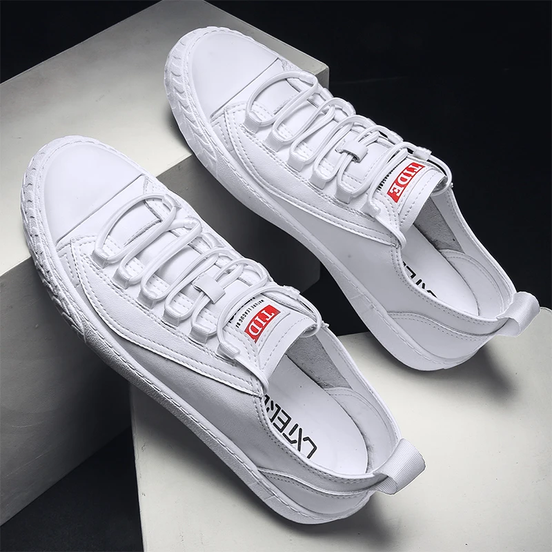 

Genuine Leather Men's Shoes Fashion Trend Little White Shoes Outdoor Sport Casual Lace-Up Shoes All-Match Men Skateboard Shoes
