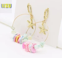 new alloy starfish colored shell earrings sweet personality irregular natural shell fragments earrings jewelry