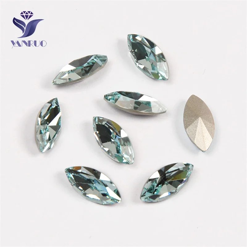 Aquamarine Yanruo 4200 Наветт страз сшитые камни ручной работы острый задник Глаза Лошади Стразы стеклянные кристаллы для рукоделия - Цвет: Aquamarine