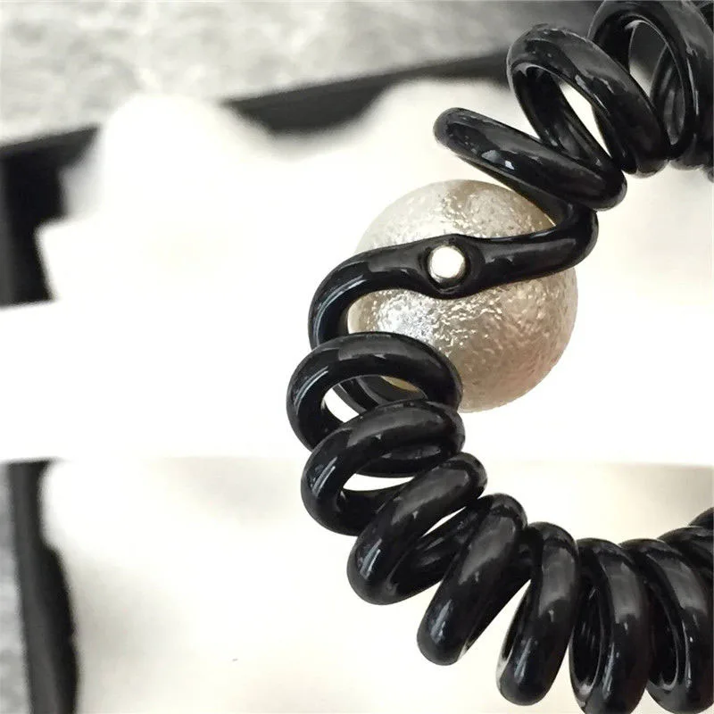 

Wholesale 100 Pcs Telephone Wire Badnd Gum Elastic For Girl Hair Accessories Bead Black Hairbands