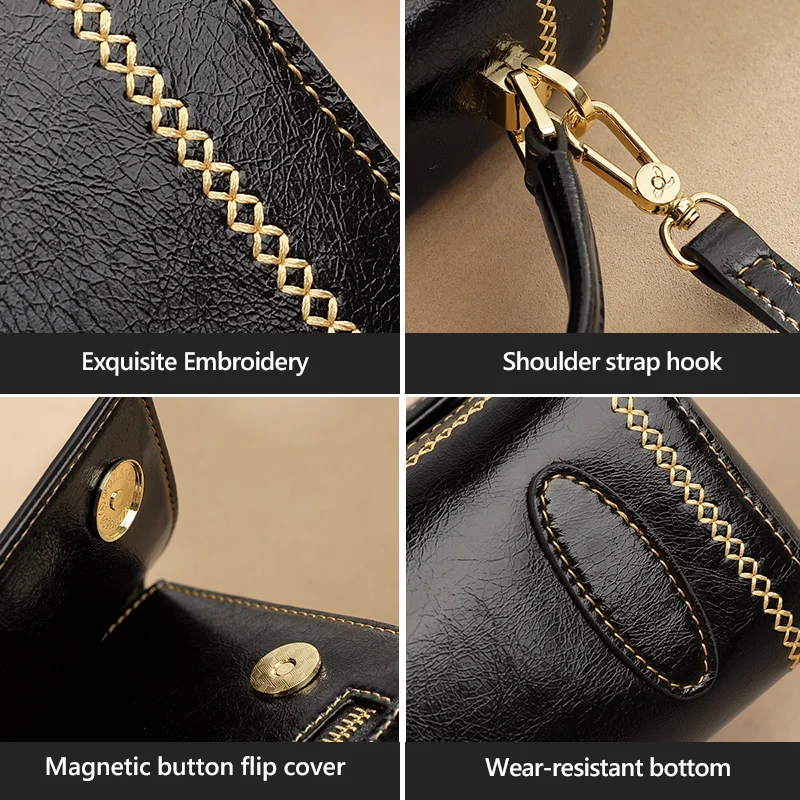 Женская сумка на плечо LAORENTOU черная мини из воловьей кожи многофункциональная