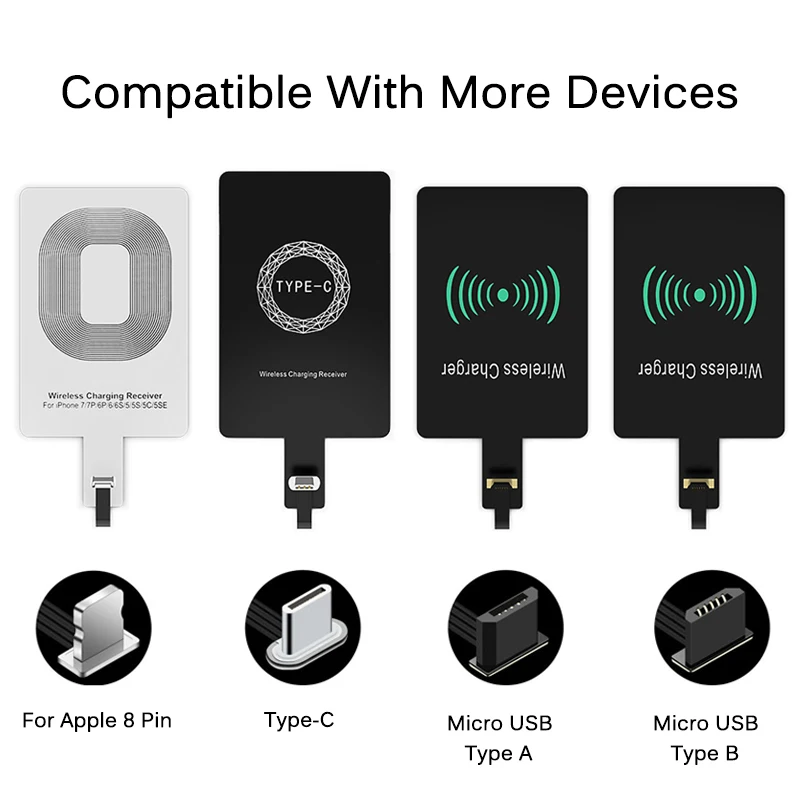 Qi беспроводной зарядный приемник для iPhone 7 6s Plus 5S Micro usb type C универсальное Быстрое