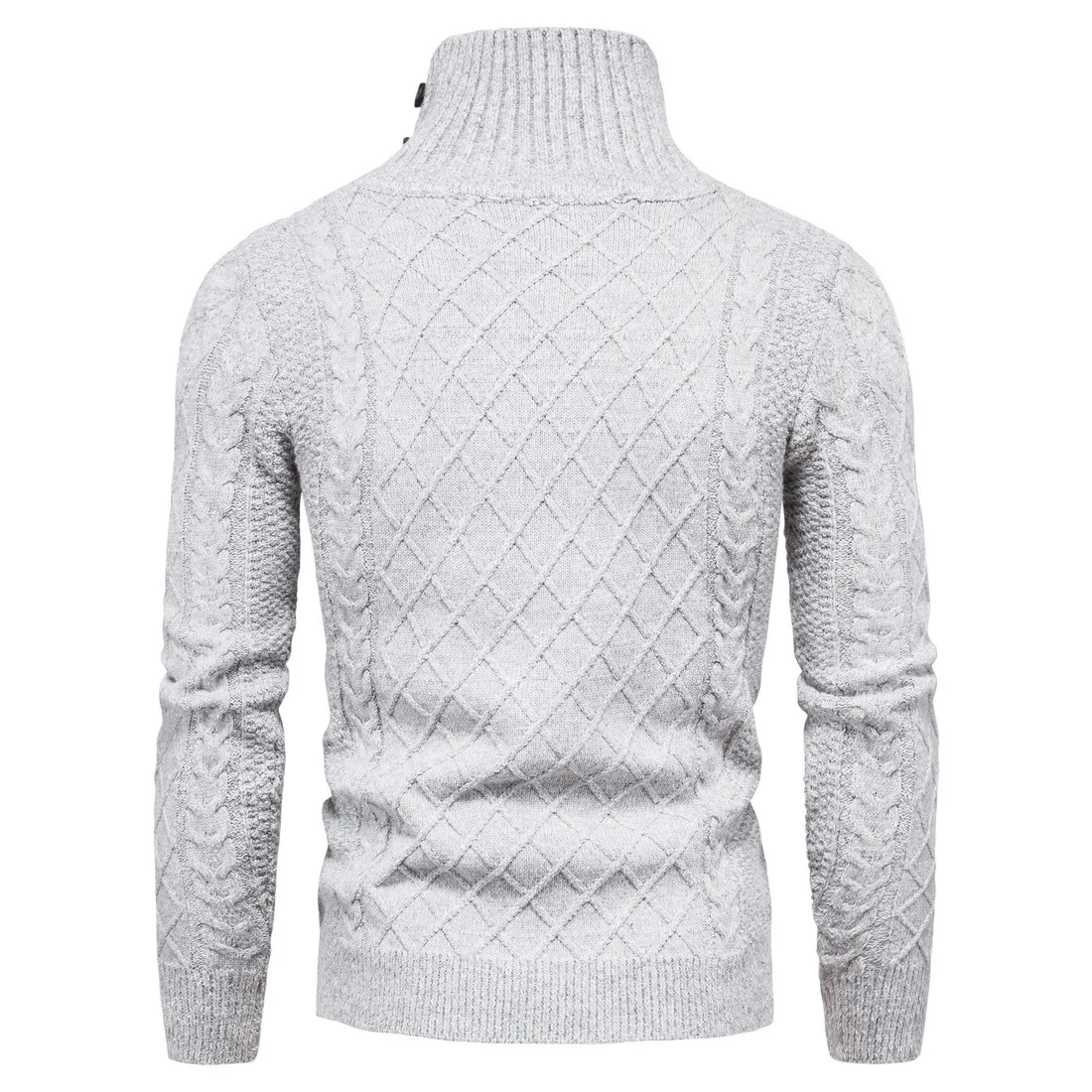 

Men's Wool Pullover Knitting Stand Collar Button Solid Pattern Winter Thick Warm Stretchy Fashion Casual Male Sweater