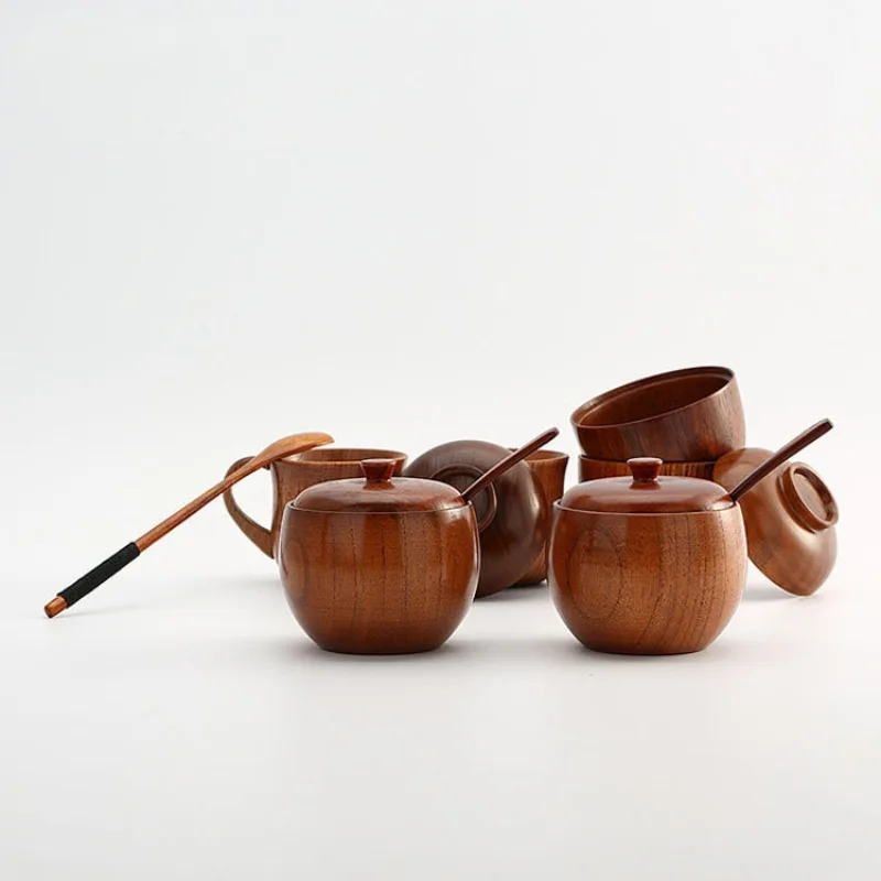 

Seasoning Cans Natural Wood Spice Jar Spoon Japanese Style Salt Sugar Bowl Storage Container With Lid Kitchen Tools Gadgets
