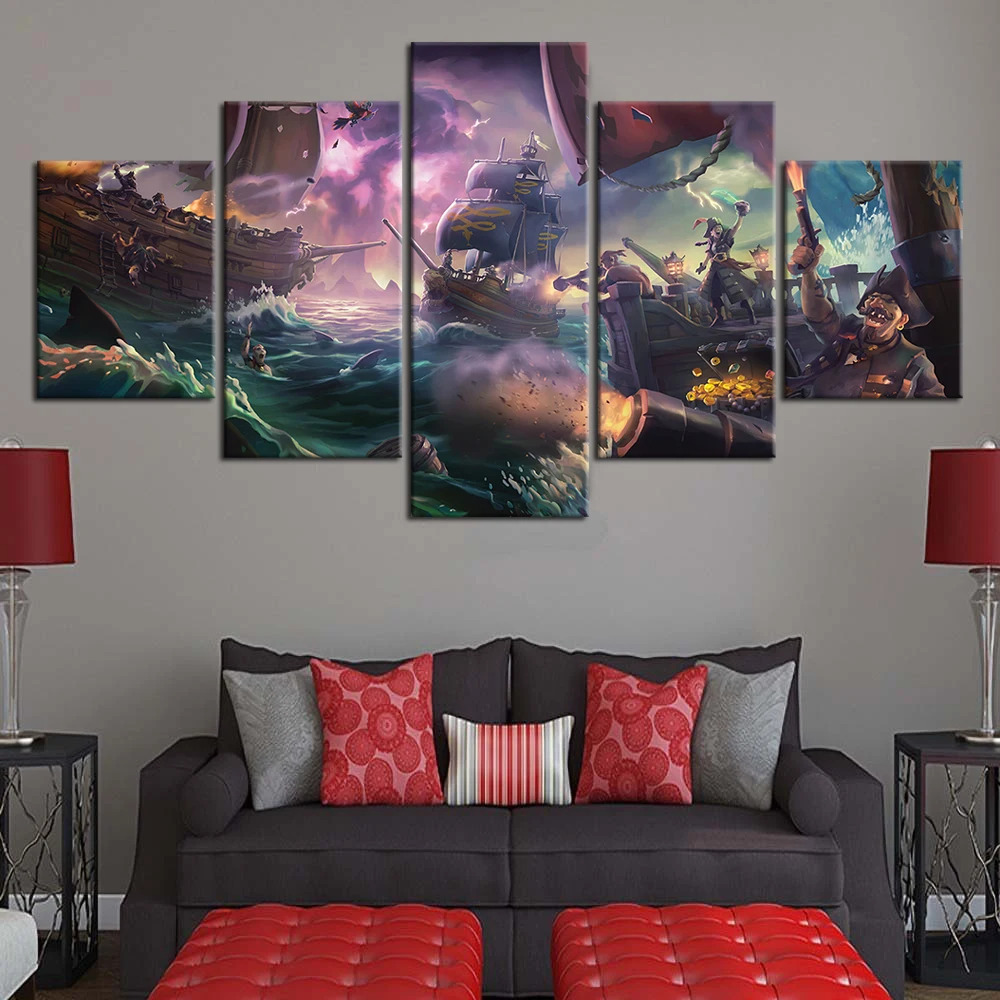 

Unframed 5Pcs Sea of Thieves Game Modular Cuadros HD Canvas Posters Wall Art Pictures HD Paintings Home Decor Room Decoration