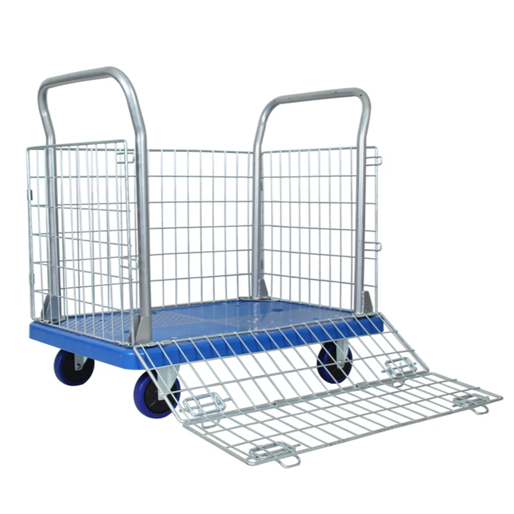 

Push Truck Cart Warehouse Handling Mute with Fence for Luggage Travel Auto Moving and Office Platform Trolley Safe and Stable