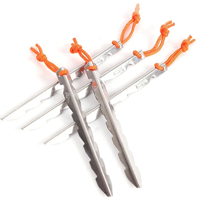 

304 Stainless Steel Titanium Tent Peg V Shape Titanium Spike Windproof Outdoor Camping Ground Nails Traveling Tent Accessories