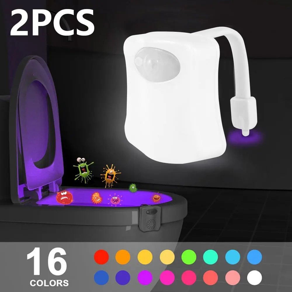 

2Pcs Toilet Night Lights 16-Color Changing Lamp LED Nightlight with Motion Sensor Activated Detection Bathroom Accessories