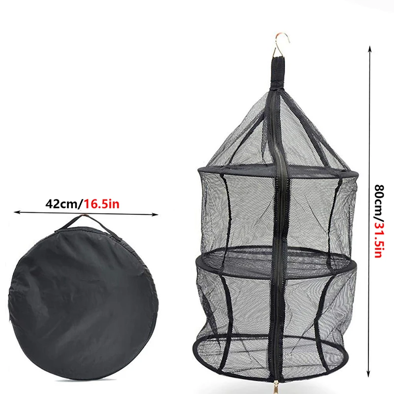 

3 Layer Clothes Dry Net Hanging Storage Bag with Zippers Collapsible Mesh Rack for Camping Picnic and Dry Things