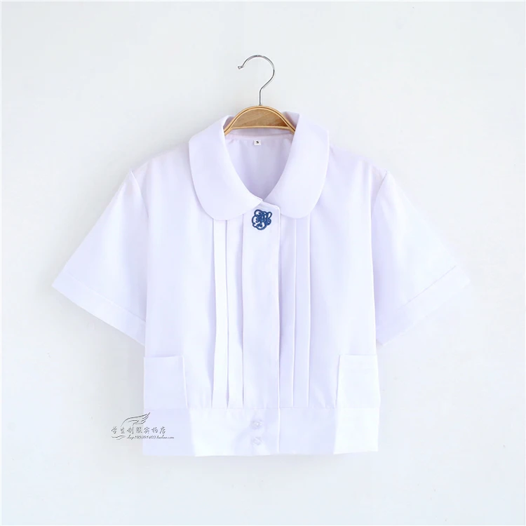 

Милая японская школьная форма для девочек, белая блузка JK с вышивкой гармошкой, складками, воротником «Питер Пэн», рубашка с коротким рукавом, топы