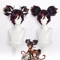 genshin impact cosplay xinyan 30cm wig brown gradient wig cosplay anime wigs heat resistant synthetic wigs halloween wig cap
