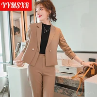 2022 autumn and winter new elegant womens long sleeved professional suit pants two piece high quality slim short ladies jacket