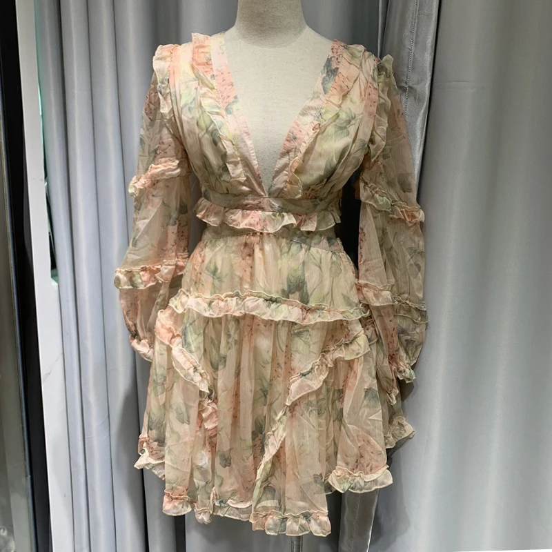 Женское шифоновое платье с оборками летнее Повседневное цветочным принтом