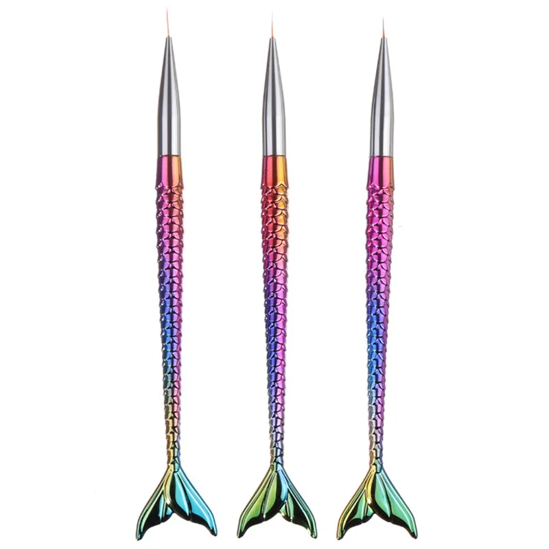 

3Pcs Acrylic Nail Art Liner Brush Set 3D Tips Manicure French Stripe Line Drawing Pen Mermaid UV Gel Brushes Painting Tools