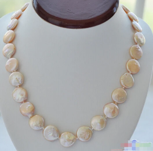 HOT## Wholesale FREE >>> P3904 17" 14mm pink coin Freshwater cultured pearl necklace magnet  | Отзывы и видеообзор