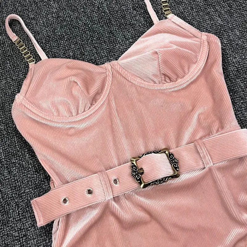 

2020 Sexy Ribbed one piece swimsuit female Push up bathers bathing suit monokini Summer vintage swimwear women belt Bodysuit