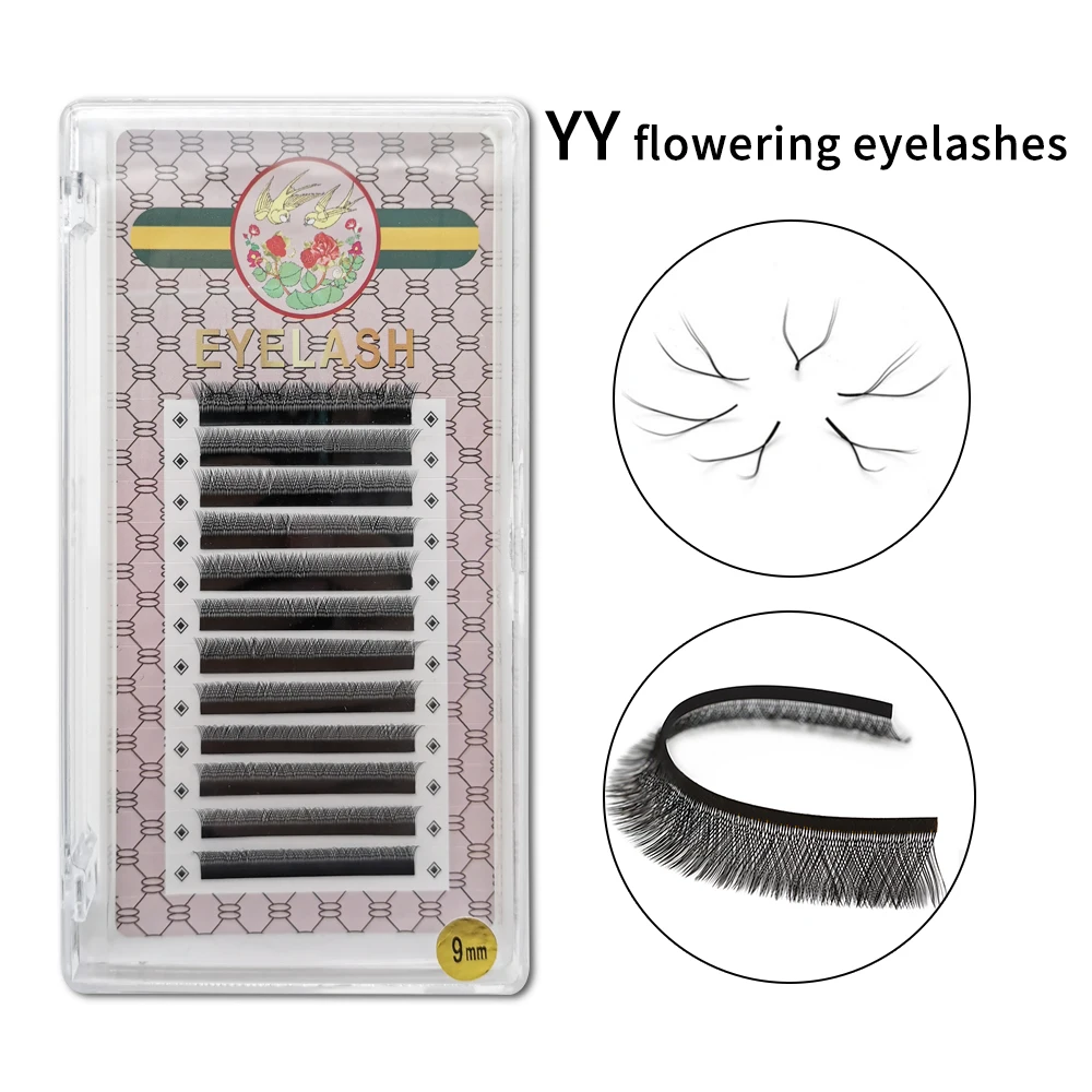 

YY Eyelashes Mixed Length Double Tips Cross Bushy Seamless No Loose Root Y-shaped Automatic Flowering Individual Lashes Extenson