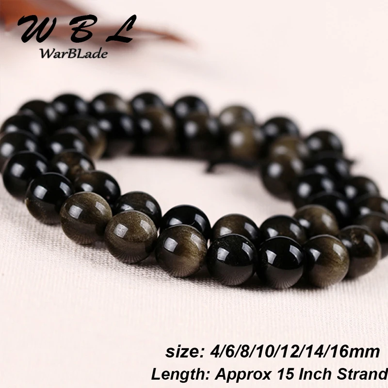 

WarBLade Natural Stone Gold Obsidian Beads Round Loose Stone Beads For DIY Bracelet Jewelry Making 4mm 6mm 8mm 10mm 12mm