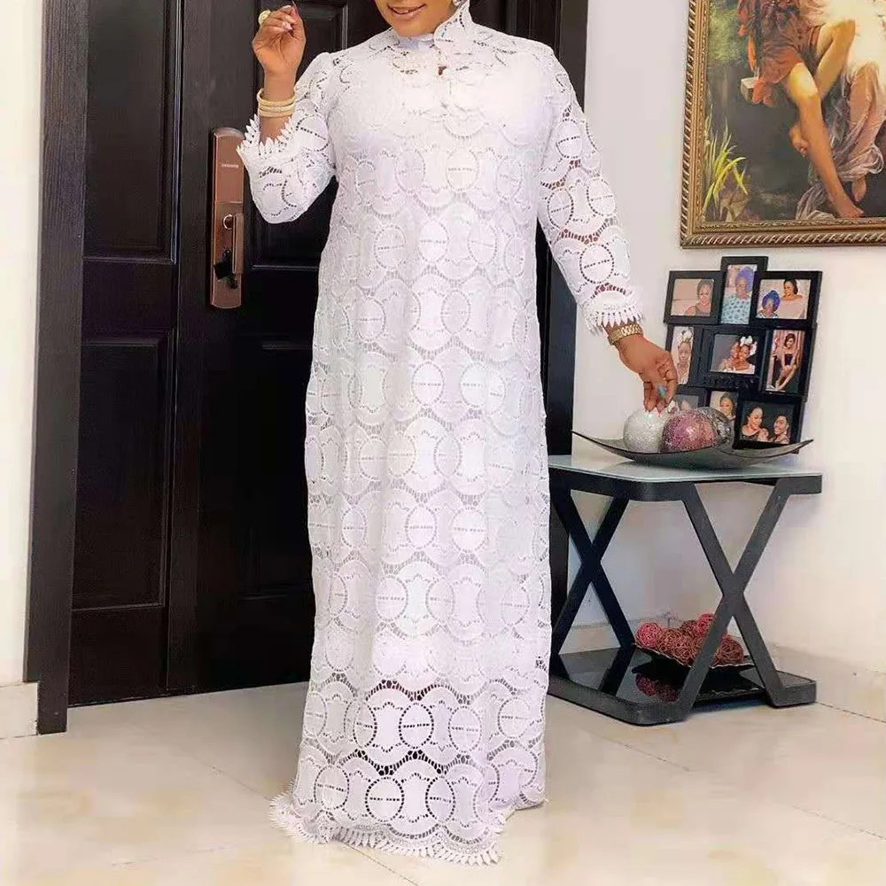 

Women's Dress African Ethnic Style Water-soluble Lace And Chain Link Flower Hollow Large Size Long Skirt And Inner Skirt