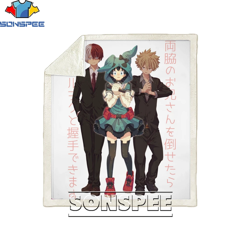 

SONSPEE 3D Anime My Hero Academy Printed Blanket Fleece Thickened Double Layer Soft Cartoon Funny Fashion Trend Travel Quilt