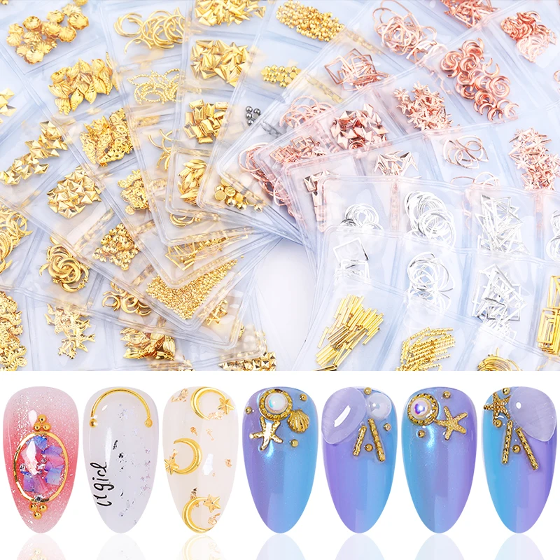 MAD DOLL 1 Bag DIY Nails Studs Hollow Rose Gold Silver Metal 3D Nail Decoration Mixed Size Rivet Manicuring Art Accessories | Красота и