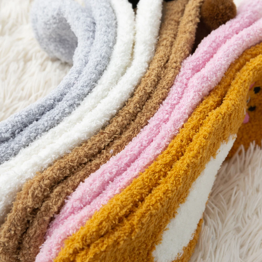 Women Cute Cartoon Animal Fuzzy Socks Winter Warm Fleece Kawaii Panda Bear Cat Fluffy Socks Casual Fashion Home Floor Sleep Sock images - 6
