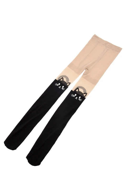 Женские ребристые колготки выше колена Gipsy тату Кот леггинсы чулки|Колготки| |