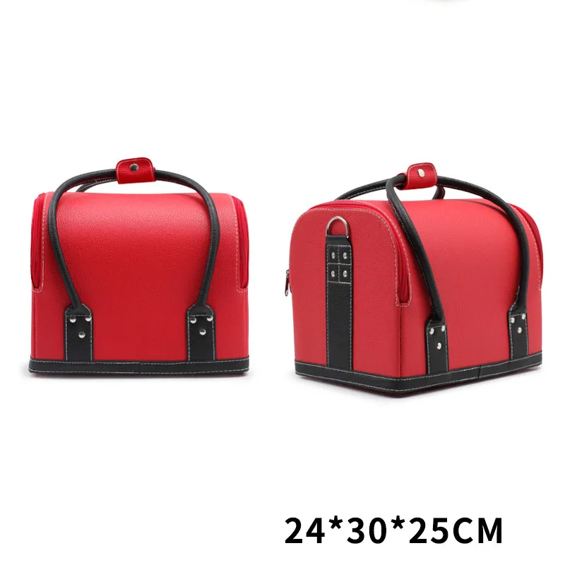 Red black 24x30x25cm Портативный кожаный ящик для хранения инструментов для макияжа, Большой Вместительный Профессиональный органайзер для макияжа, дорожный косметический ящик для туалетных принадлежностей - Цвет: Red black 24x30x25cm