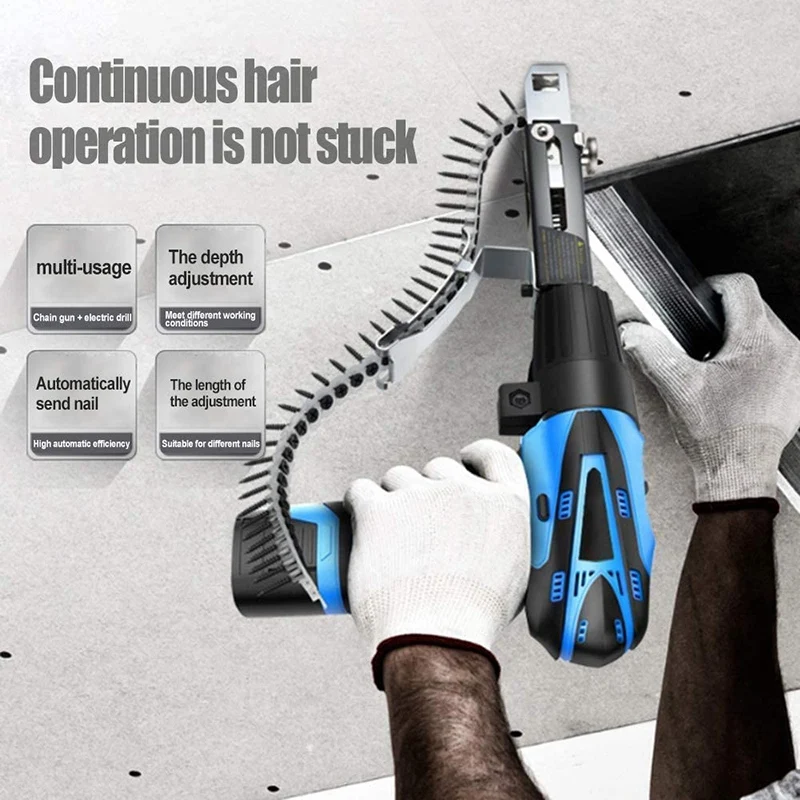 

Drywall Screw, Electric Automatic Chain Nail Machine, with 50PCs Chain Nail, Screwdriver Bit