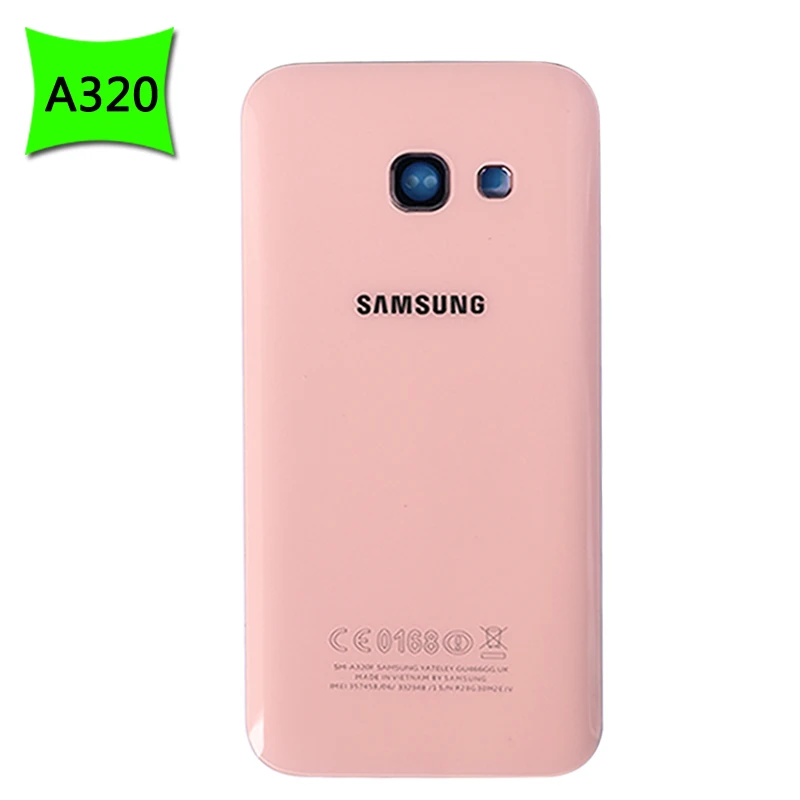 Для samsung Galaxy A3 A5 A7 A320 A520 A720 стеклянная крышка для батареи задняя дверь+ чехол для объектива камеры для a320 a520 a720 - Цвет: A320 Pink
