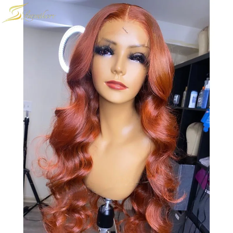 

Preplucked Ginger Colored 13X6 Lace Front Wig HD Transparent Orange Wavy Real Human Hair Wig For Black Women Full Frontal Lace