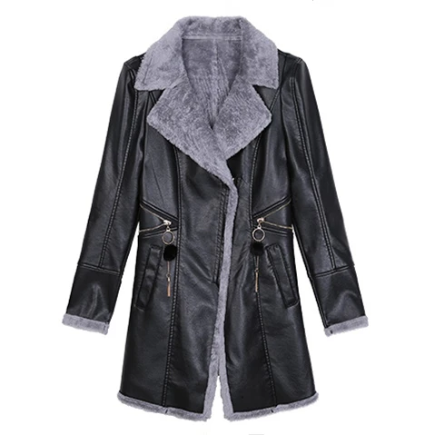 Кожаные женские длинные пальто осенние и зимние теплые тонкие куртки кожаные