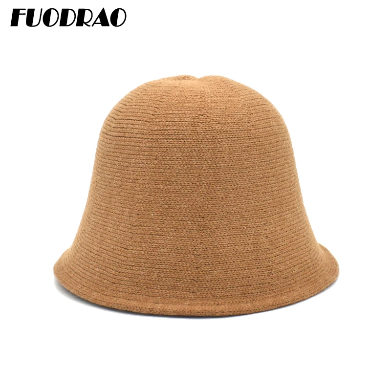 

FUODRAO New Women Knitted Bucket Hats Autumn Winter Outdoor Panama Classic Solid Color Fisherman Hat Girls Basin Cap M161